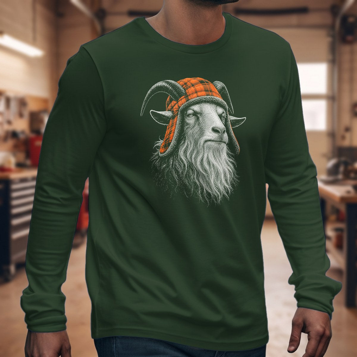 Goat Grandpa Trapper Long Sleeve Tee